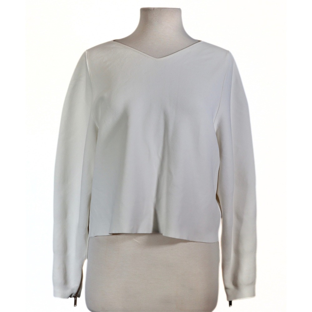 Stella‎ McCartney V-Neck Blouse Womens 44 US 8 White Zip Cuff Long Sleeve Italy